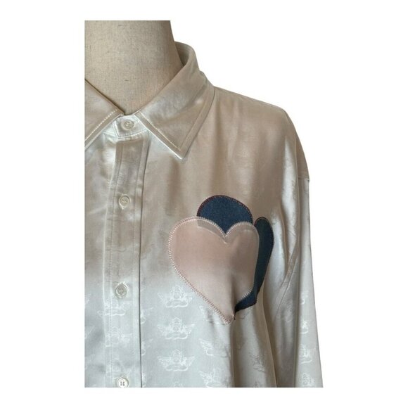 Boys Lie Shirt Women Medium White Satin Collared Button Down Bridezilla Top NWOT - Picture 6 of 14